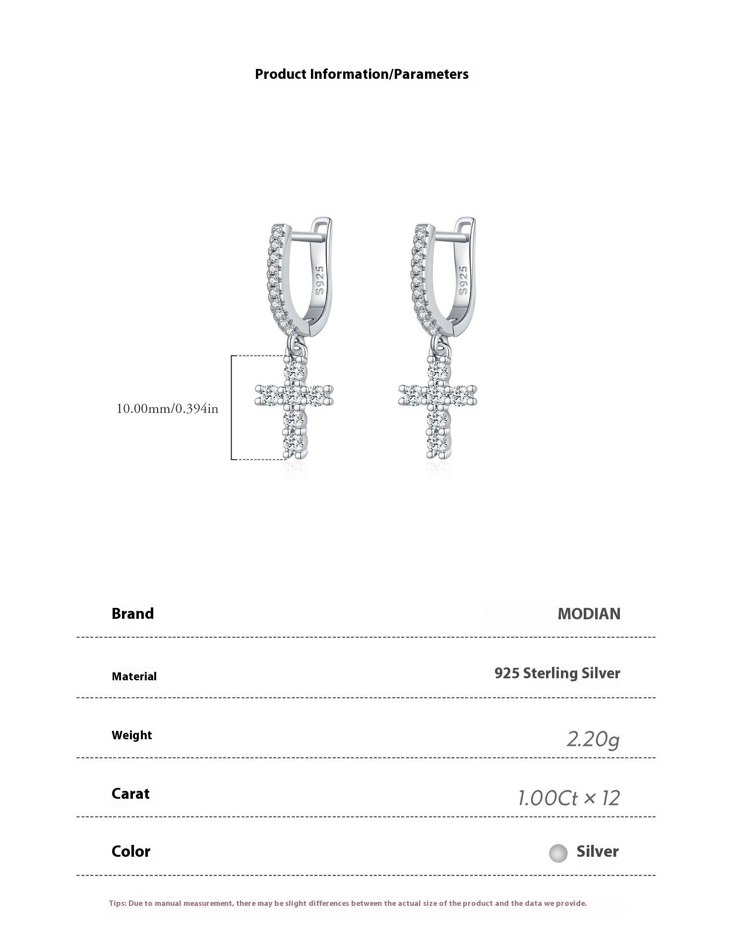 Moissanite Sterling Silver Cross Sterling Silver Eardrops